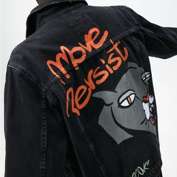 Zara Graffiti Print Denim Jacket New - Picture 10 of 10